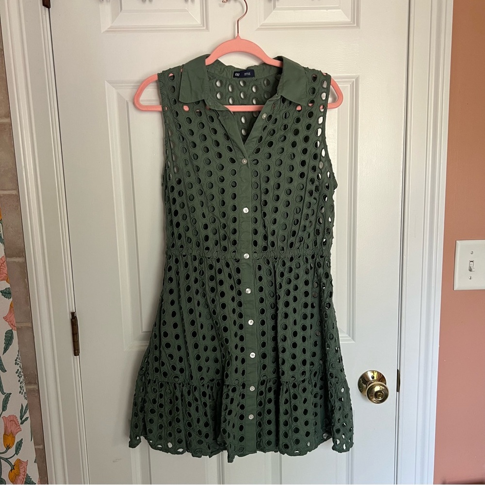 Gap Green Eyelet Sleeveless Dress with Collar - size M